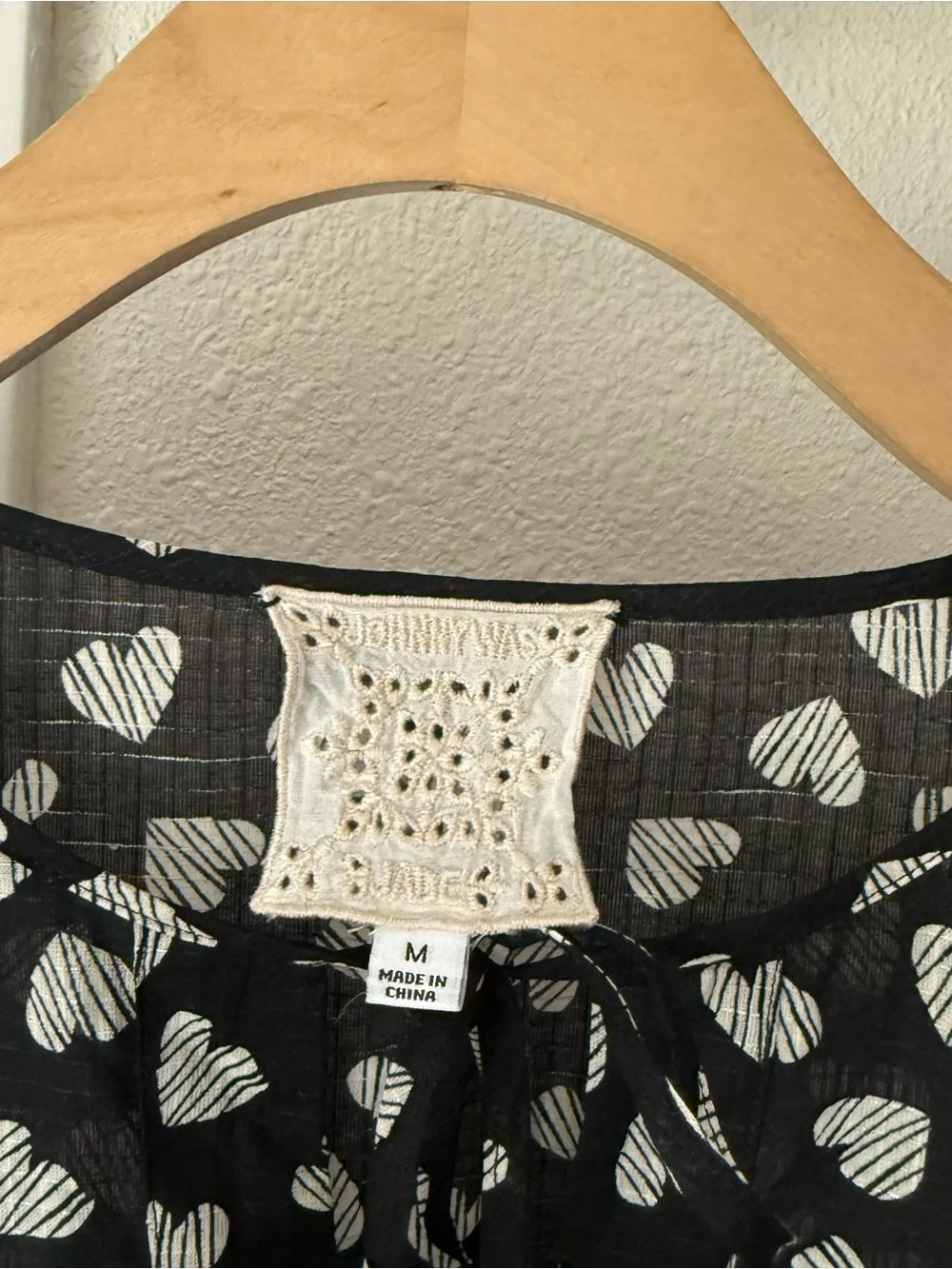 JOHNNY WAS black white cotton linen hearts striped puff long sleeve blouse top‎